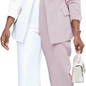 Women’s Casual Outfits Lightweight Blazer Jacket and Wide Leg Pants Suit Set