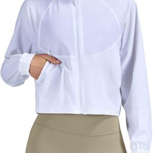UPF 50+ Workout Jackets for Women Athletic Zip Up Running Jacket Sun Protection Lightweight UPF Cropped Jacket