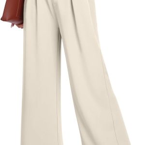 Women’s Wide Leg Dress Pants High Elastic Waisted in The Back Business Work Causal Trousers Long Straight Suit Pants
