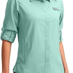 Womens Sun Protection Fishing Shirt with Zipper Pockets Lightweight SPF Long Sleeve Shirts for Hiking Safari