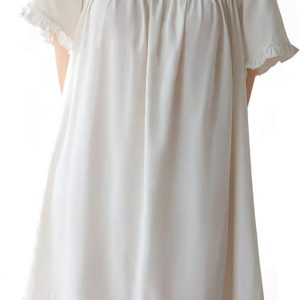Women’s Cotton Nightgowns Vintage Lightweight Gown Sets Short Sleeve Princess Nightdress