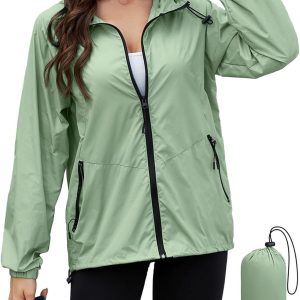 Rain Jacket Women Waterproof Lightweight Jacket With Hood Packable Raincoat with Pockets S-XXL