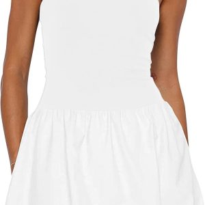 Women Strapless Tube Top Dress Bubble Skirt Cute Summer Mini Short Dresses Bandeau Corset Dress Casual