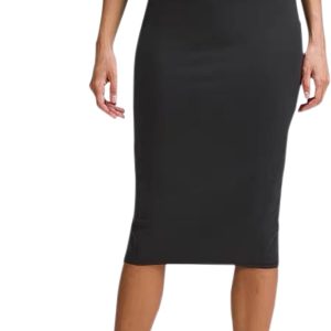 Women Office Work Pencil Skirts Stretchy High Waist Tummy Control Nylon Midi Bodycon Skirts Below Knee Back Slit
