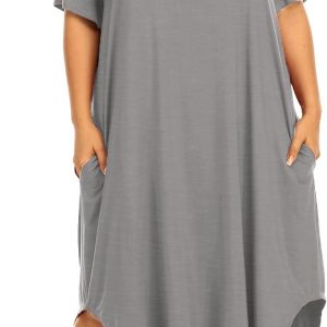Womens Plus Size Nightgowns Sleepwear Short Sleeve Sleep Dress Maxi Night Gowns with Pockets