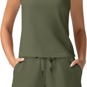 Women’s Summer 2 Piece Outfits Mock Neck Tank Top High Waisted Shorts Lounge Sets 2024 Fashion Tracksuit