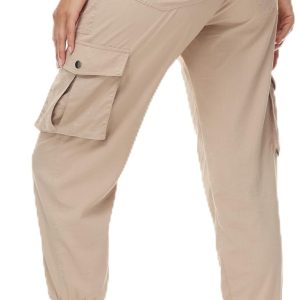 Women’s Cargo Hiking Pants Quick Dry Lightweight Elastic Waist Button Pockets Joggers Athletic Sweatpants Travel Casual