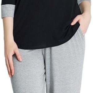 Loungewear Set pajamas Womens sleepwear Bamboo Viscose Capri Sleeve t shirt Long Pants Super Soft Novelty Pjs Set