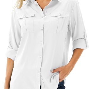 Women’s UPF 50 Long Sleeve UV Sun Protection Safari Shirts Outdoor Quick Dry Fishing Hiking Travel Shirts