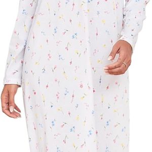 Long Cotton Nightgown Women’s Long Sleeve Sleepwear Full Length Night Dress Soft Comfy Loungewear