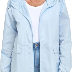 Women’s Lightweight Raincoat Waterproof Packable Outdoor Windproof Hooded Active Rain Jacket S-XXL