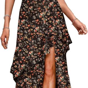 Dokotoo Women’s Summer 2024 Maxi Dress Spaghetti Strap Spring Casual Boho Split Beach Long Flowy Dresses Trendy