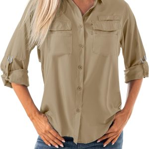 Women’s Quick Dry Sun UV Protection Convertible Long Sleeve Shirts for Hiking Camping Fishing Sailing