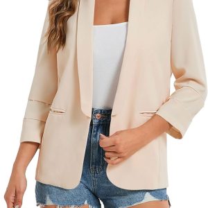 Women’s 2024 Casual Blazers 3/4 Sleeves Lightweight Business Work Blazer Jackets with Pockets
