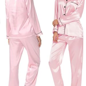 Pajamas Set Long Sleeve Sleepwear For Womens Button Down Nightwear Soft Pj Sets S-XL
