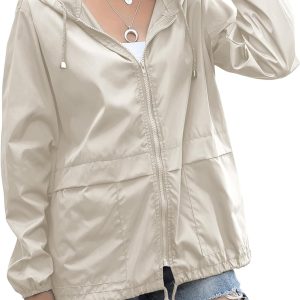 Women’s Raincoats Lightweight Waterproof Windproof Adjustable Windbreaker Rain Jackets Hooded with Pockets S-XXL
