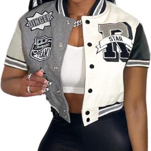 Button Down Shirts for Women Short Sleeve Cropped Varsity Jacket for Women Summer Tops for Women 2024 S-XXL