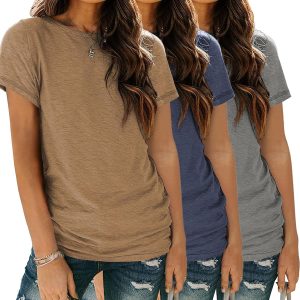 Womens 3 Pack T Shirts Basic Short Sleeve Tees Crewneck Fashion Tops Loose Fit Lightweight Casual Summer Clothes 2024