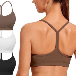 Spaghetti Strap Padded Sports Bras for Women – Y Back Yoga Workout Tops (3 Pack)